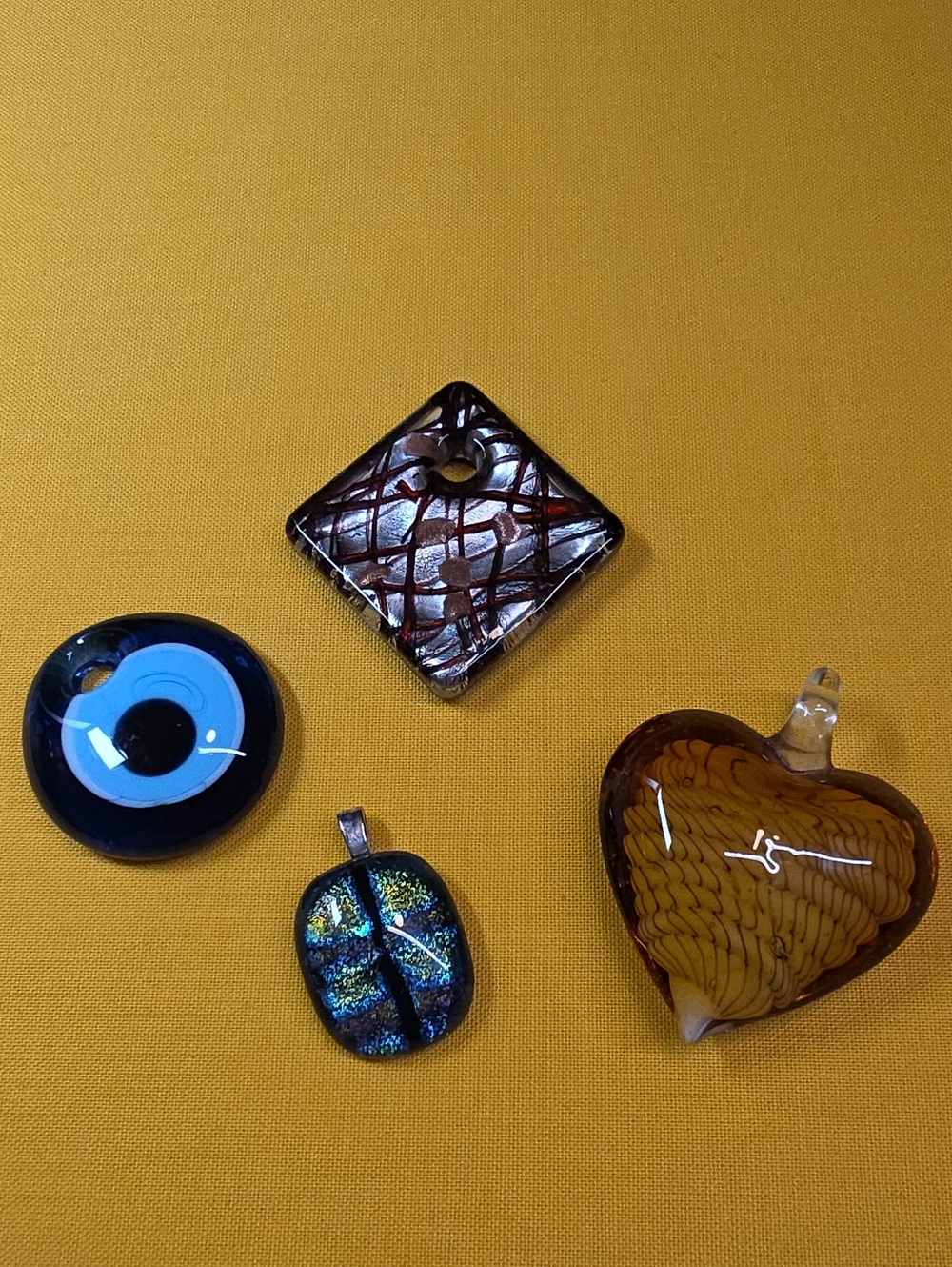 Lot of 4 Handcrafted Art Glass Pendant Charms ▪︎ Lampwork or Fusing Techniques